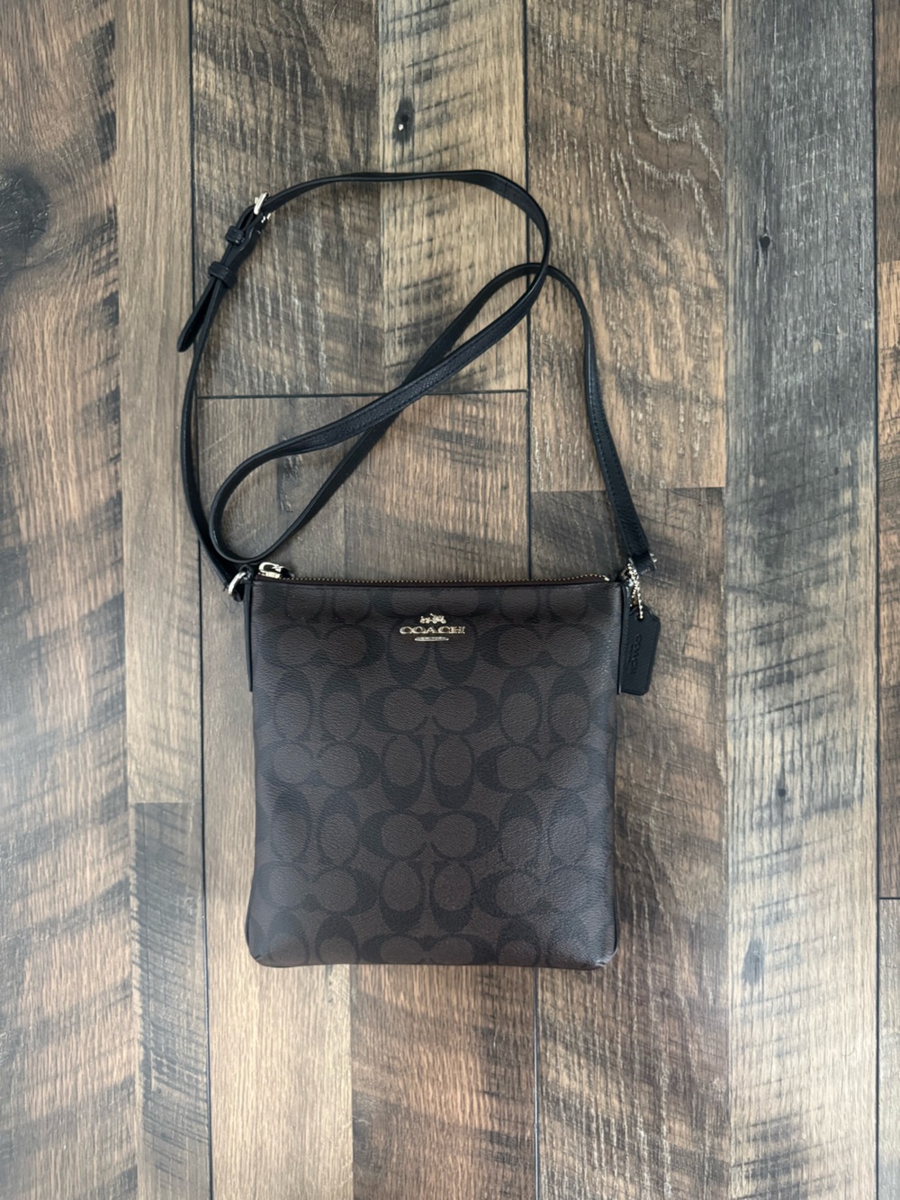 Coach Brown Signature Crossbody with Black Strap
